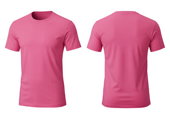 A stylish pink t-shirt mockup, presented in both front and back views. Isolated on white or transparent background. PNG format.