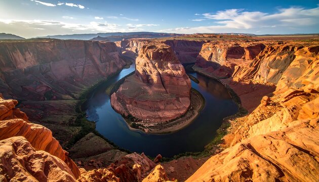 Horseshoe Bend with Arizona Majestic aerial view of the Colorado River canyon landscape.