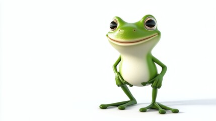 Obraz premium A Cheerful Green Frog Posing On A Clean White Background