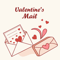 Valentine mail with hearts love letters