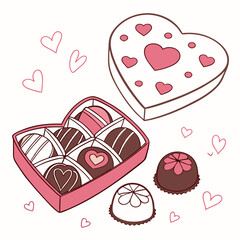 Pink heart shaped chocolate boxes and candies candy