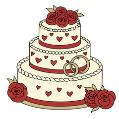 Tiered Wedding Cake with Roses and Rings anniversary cake