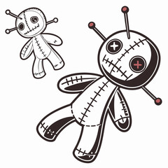 Voodoo doll icons with pins stitched