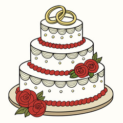 Wedding anniversary cake with roses and rings wedding cake