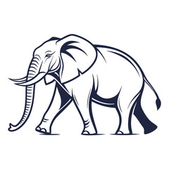 Obraz premium Stylized illustration of a walking elephant in dark blue outline on white background
