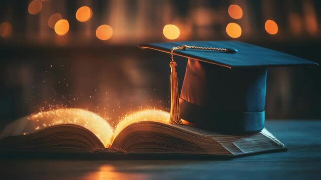 magical book with mortarboard illustration
