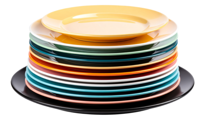 colour full plates stacked and isolated on transparent background.