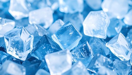 Obraz premium Macro Shot of Sparkling Ice Cubes Refreshing Texture Cool Blue Tones.
