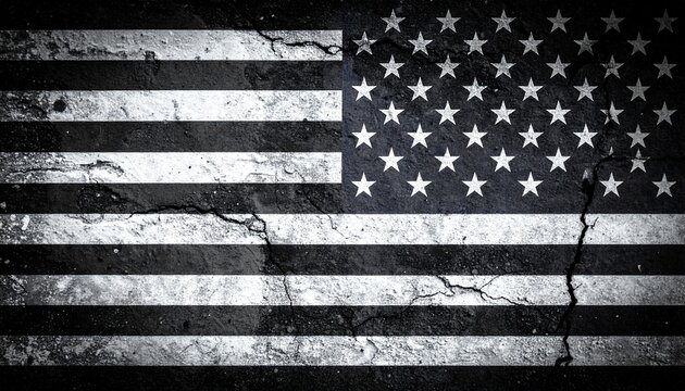 Grunge USA flag. Grungy style with cracks and abrasions. Black and white grunge ameri 