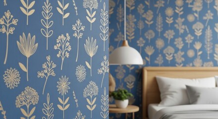 Scandinavian inspired botanical wallpaper enhances bedroom aesthetic