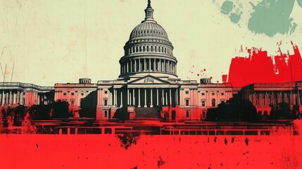 Capitol Building Washington DC in a contemporary minimalist style collage illustration 