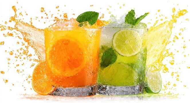 Two citrus drinks with splash - Refreshment and celebration - Suitable for summer promotions. High quality