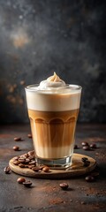 Creamy milk foam on top of iced cappuccino with rich espresso and velvety texture