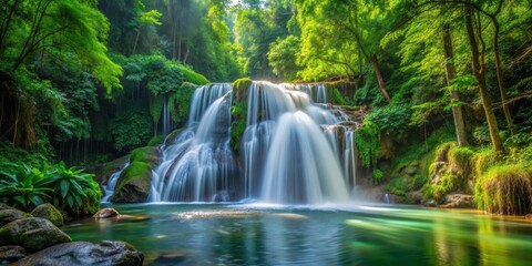 Obraz premium waterfall cascading gracefully in the midst of a lush forest