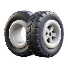 3d realistic car tires with white rims isolated on transparent background