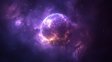 Obraz premium A vibrant, otherworldly planet bathed in violet and purple nebulae