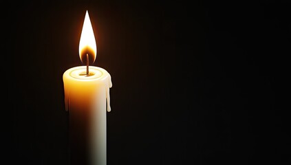 A single, lit candle against a dark background.  The candle's wax is a pale yellow, and the flame is bright orange/yellow.  