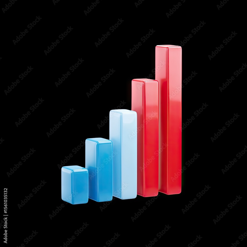Poster colorful 3d bar graph representing growth and progress with distinctive colors and varying heights f