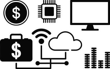Finance Technology Icons Set Network, Data Analytics vector illustration.