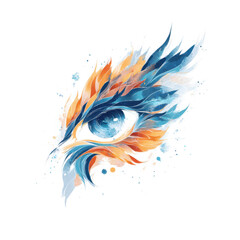 Obraz premium A vibrant and artistic representation of an eye surrounded by colorful feathers in shades of blue and orange. symbolizing creativity and vision. ideal for artistic and inspirational themes