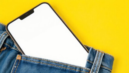 Smartphone resting in a denim jeans pocket.