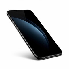 Sleek Black Smartphone with Abstract Sphere Wallpaper on White Background