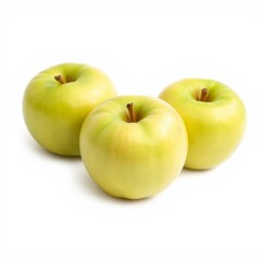 Three Pale Green Apples on White Background
