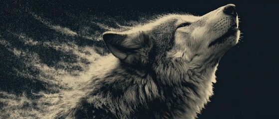 Majestic Wolf Howling Against Dark Background with Ethereal Effect
