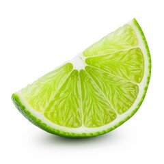 Vibrant Green Lime Wedge on White Background