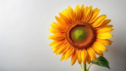 Fototapeta premium A Vibrant Single Sunflower Blossoms Against a Neutral Background, Displaying its Golden Petals and Rich Central Disk, a Symbol of Summer's Warmth and Abundant Growth