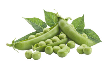 fresh green peas with leaves on transparent background