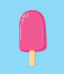 Strawberry Ice-Cream Isolated on Blue Background Vector Icon. Great delicious summer snack in pink colors 
