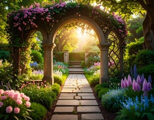 beautiful secret fairytale garden with flower background