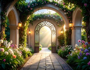 Fototapeta premium beautiful secret fairytale garden with flower background