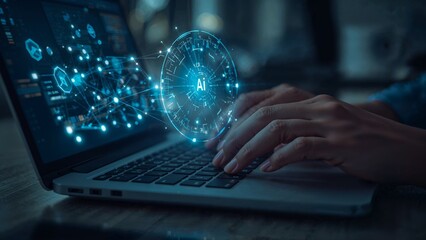 Professional AI interface concept perfect for tech companies, software development websites, artificial intelligence consulting services, modern business presentations, and digital innovation marketin