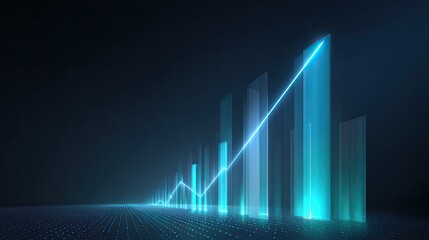 Fototapeta premium Abstract data visualization with upward financial trend glowing in blue and green hues