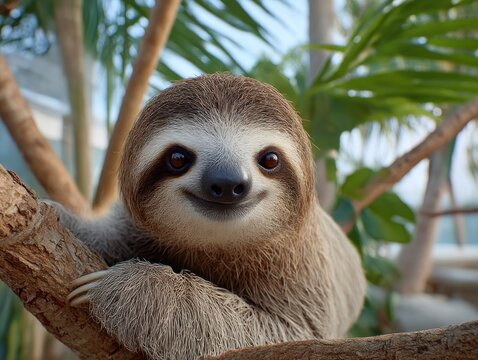 Happy sloth in a tree - Powered by Adobe