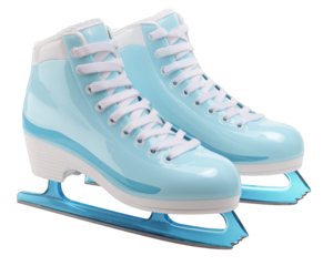 Pair of blue ice skate shoe white lace glossy finish isolated on transparency background winter sport equipment stylish and modern recreational comfortable shiny fun