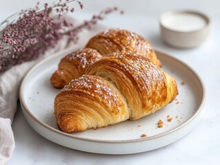 Minimalist croissant photo; isolated white background - ai