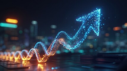 Upward Arrow with Blue Glow Showing Financial Trend
