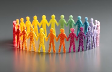 Colorful paper people holding hands in circle, diversity and inclusion concept