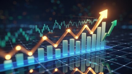 Abstract Chart of Financial Increase with Glowing Data