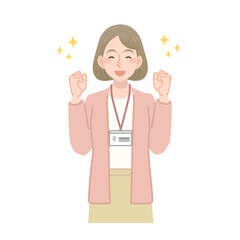 ガッツポーズで応援する女性社員のベクターイラスト