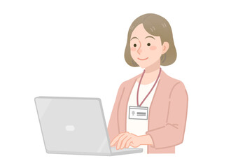 ノートパソコンを使う女性職員