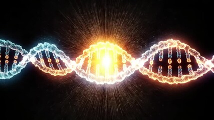 Double helix of dna represented by glowing particles - Powered by Adobe