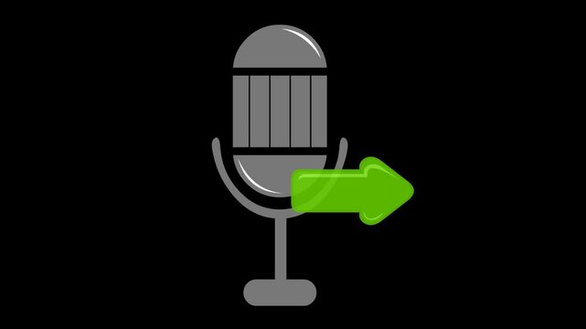 video animation microphone and arrow shape in send audio sound concept icon, on a transparent background with alpha channel set to zero