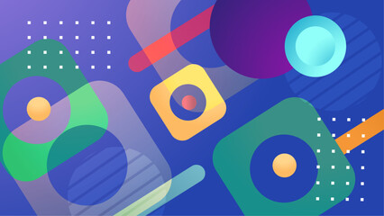 Obraz premium Overlapping colorful circles and squares for modern design projects. Geometric pattern background suitable for web, print, branding, and packaging.