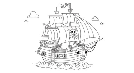 Pirate Ship Coloring Page for Kids &ndash; Fun Nautical Drawing Activity