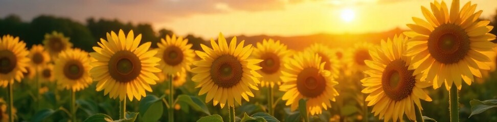Obraz premium Sunflowers Basking in Golden Sunlight A Breathtaking Field of Vibrant Blooms Tilted Towards the Sun, showcasing natures simple joy and beauty.