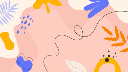 Pastel abstract artwork with leaves and organic shapes suitable for nature themed designs, home decor, stationery, or botanical print products.